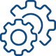 Deux engrenages bleus imbriqués, symbolisant les paramètres ou le système.